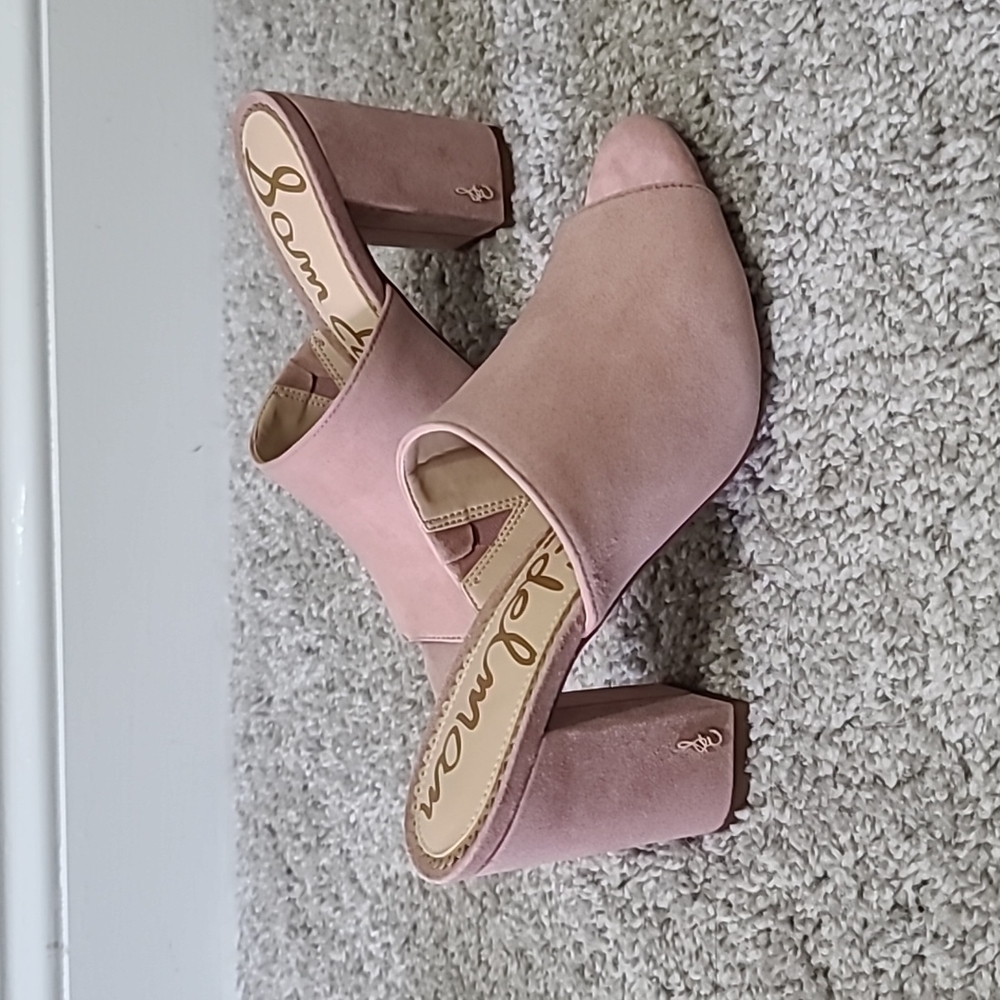 New Sam Edelman Orlie Suede Block Heel Peep Toe Shoe 6.5 Pink
